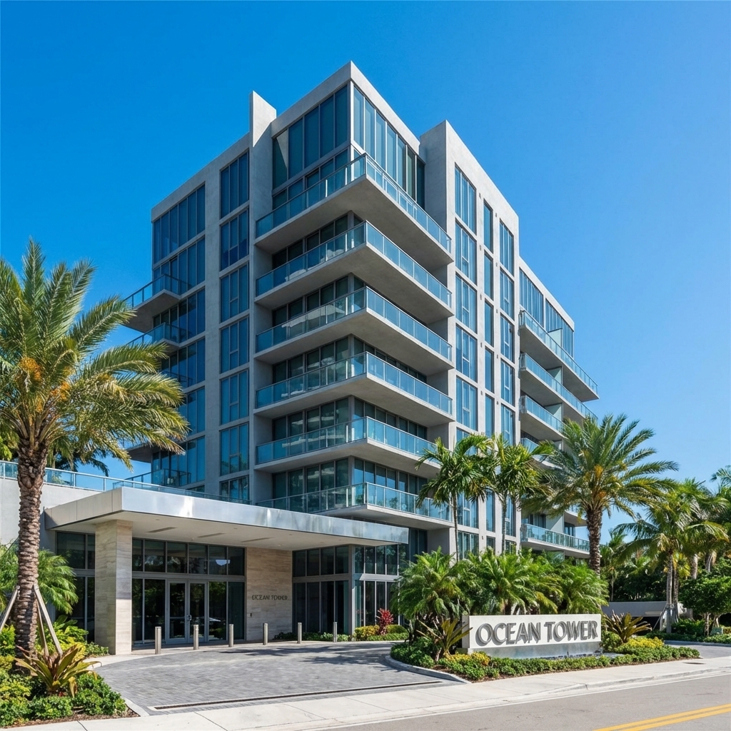 Modern residential condominium building in Miami managed by a professional property management company